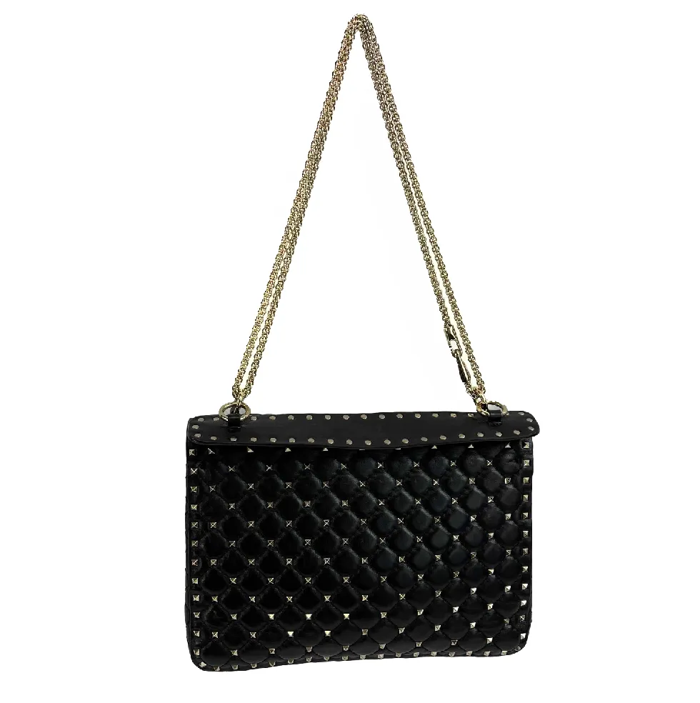 Valentino Garavani - Black Rockstud Spike Bag Large Top Handle Bag w/ Chain