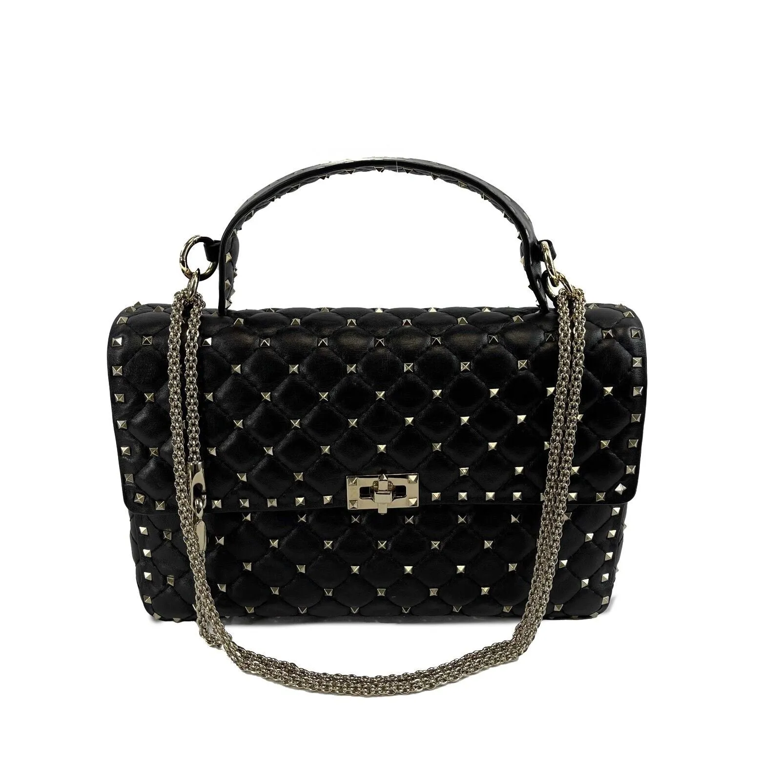 Valentino Garavani - Black Rockstud Spike Bag Large Top Handle Bag w/ Chain