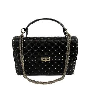 Valentino Garavani - Black Rockstud Spike Bag Large Top Handle Bag w/ Chain