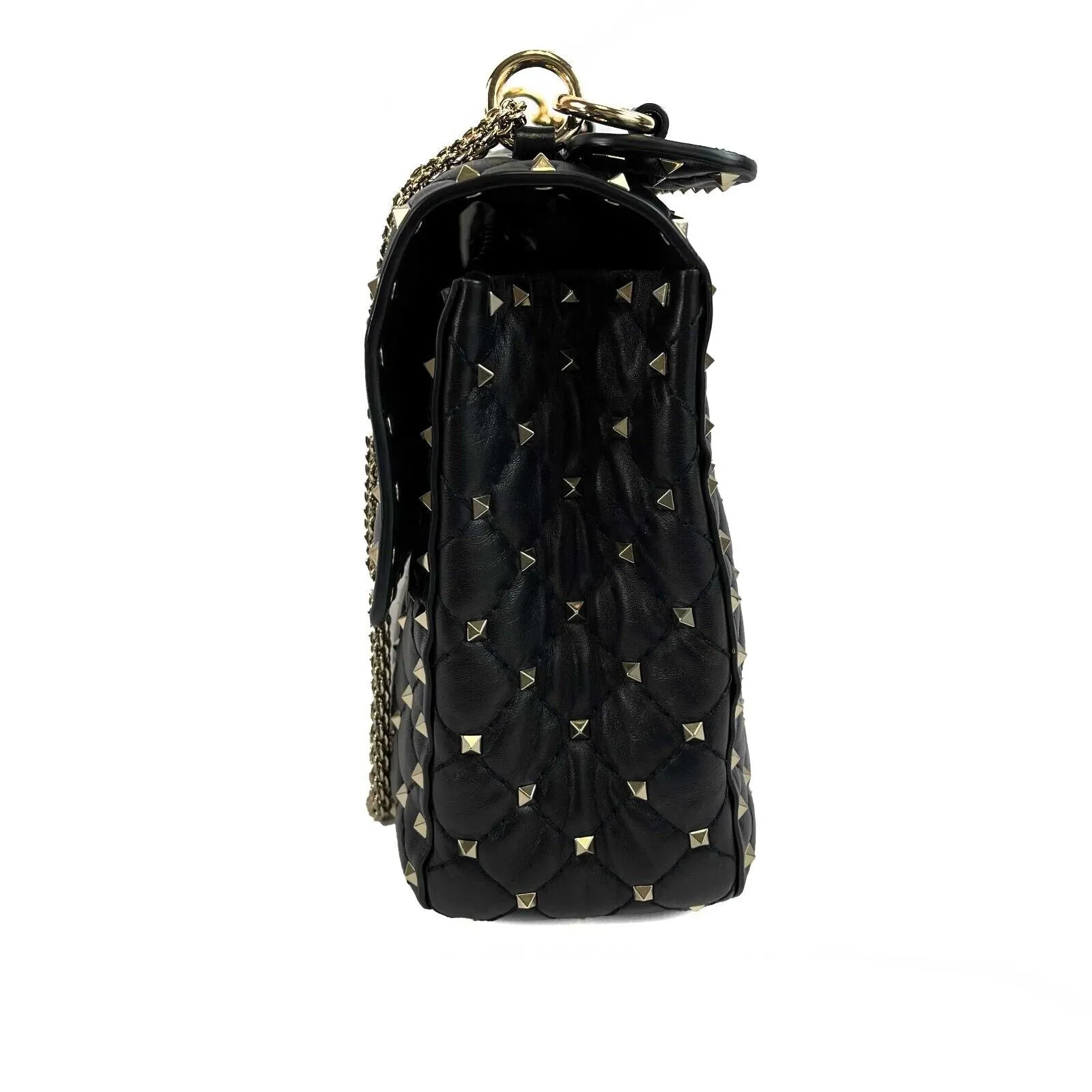 Valentino Garavani - Black Rockstud Spike Bag Large Top Handle Bag w/ Chain