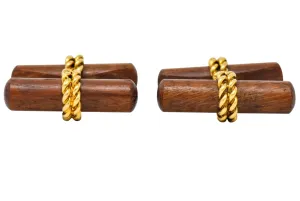 Van Cleef and Arpels New York 18 Karat Gold Wooden Men's Cufflinks