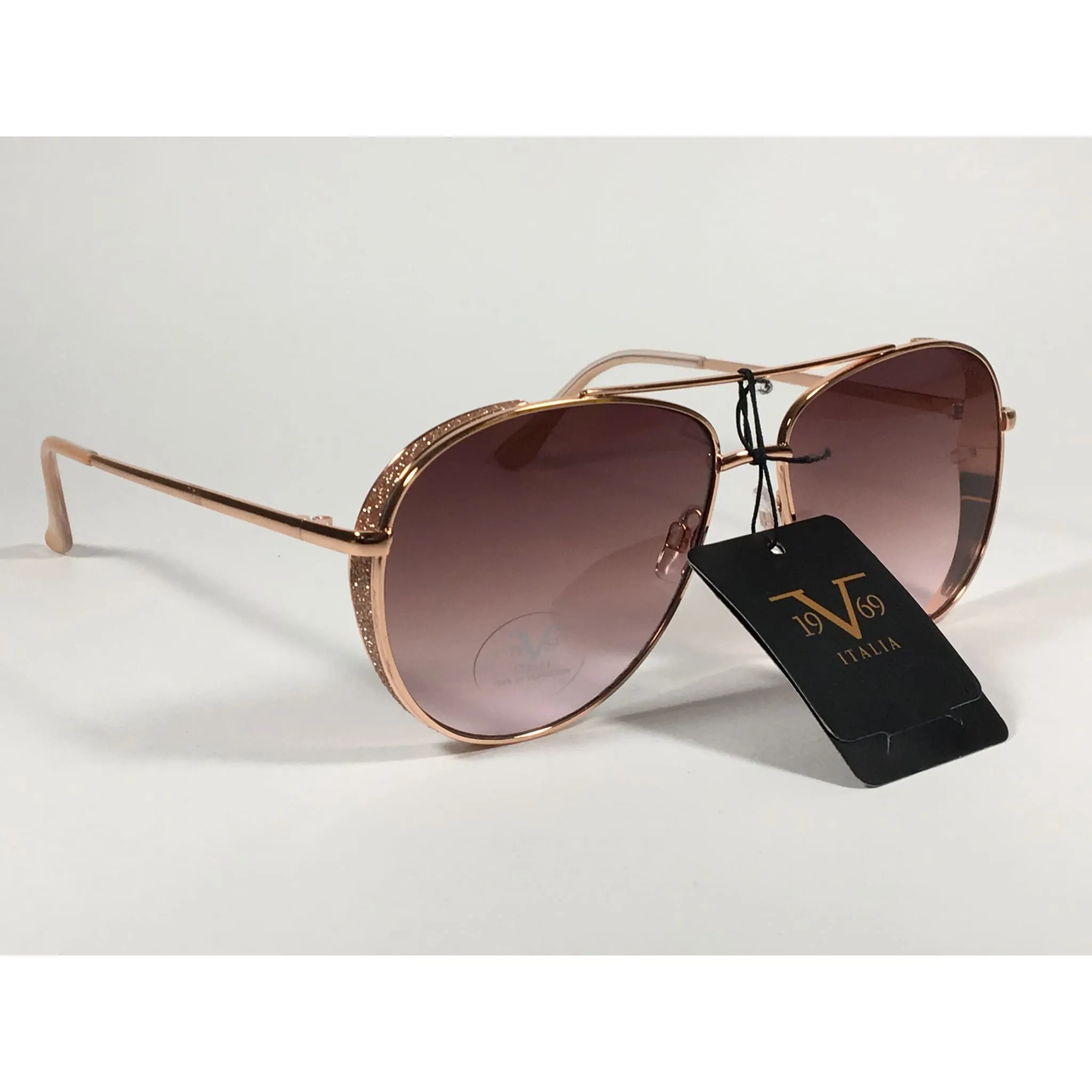 Versace 19V69 Italia Mona Aviator Pilot Sunglasses Rose Gold Metal  Brown Rose Gradient Lens
