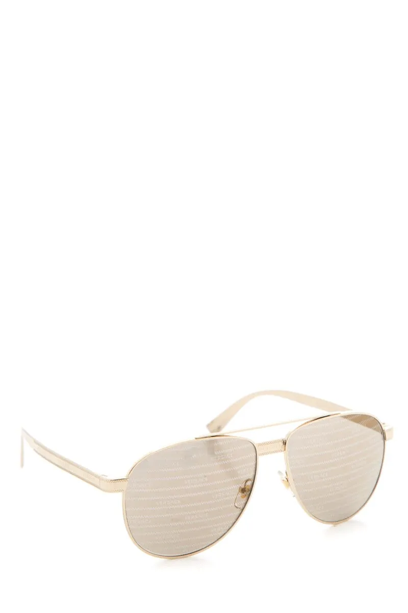 Versace Gold Logo Lens Aviator Sunglasses