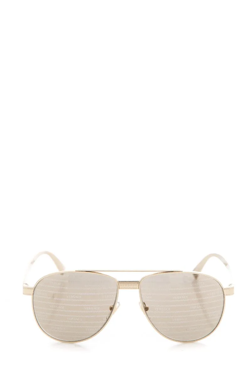Versace Gold Logo Lens Aviator Sunglasses