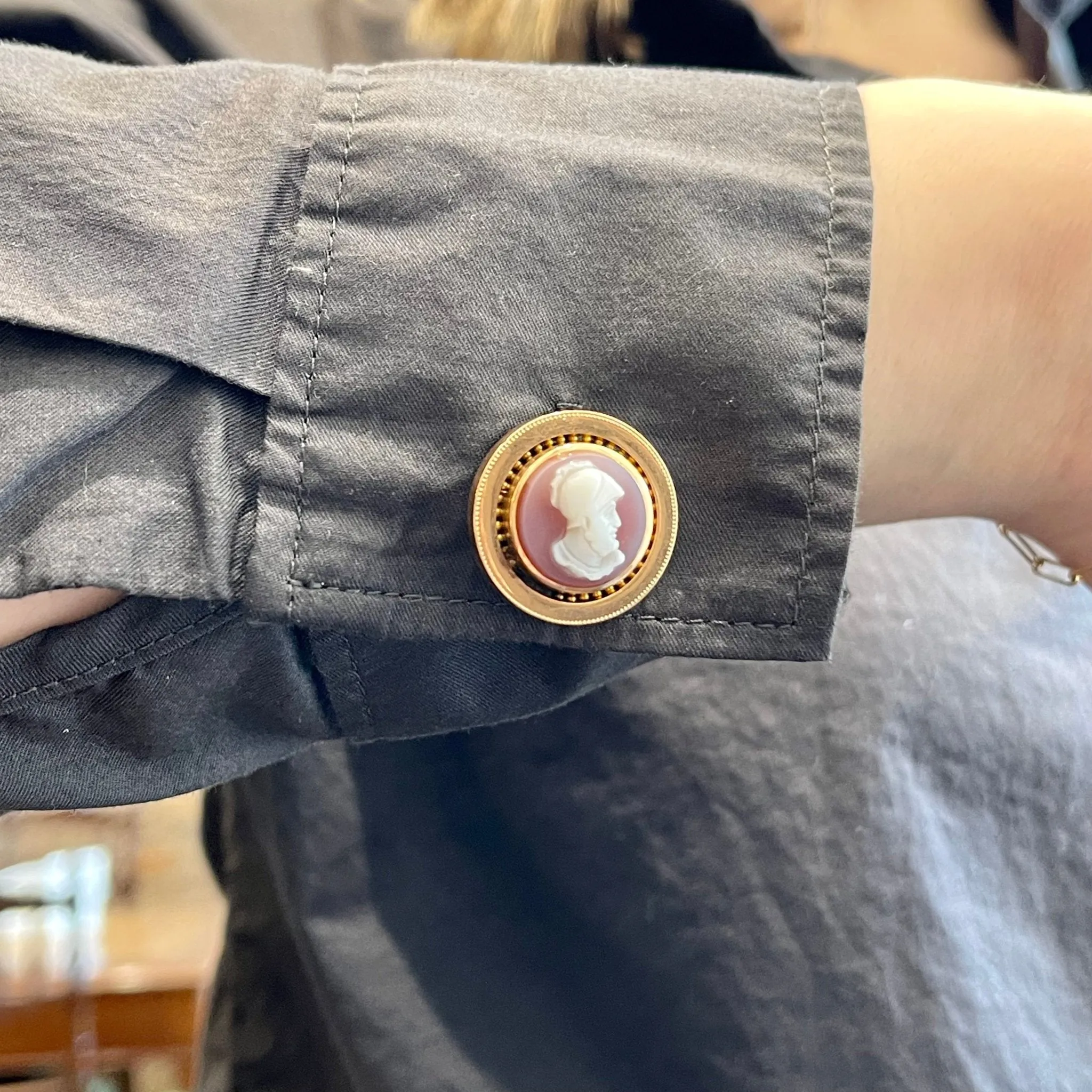 Victorian 14k Yellow Gold Cameo Hardstone Cufflinks