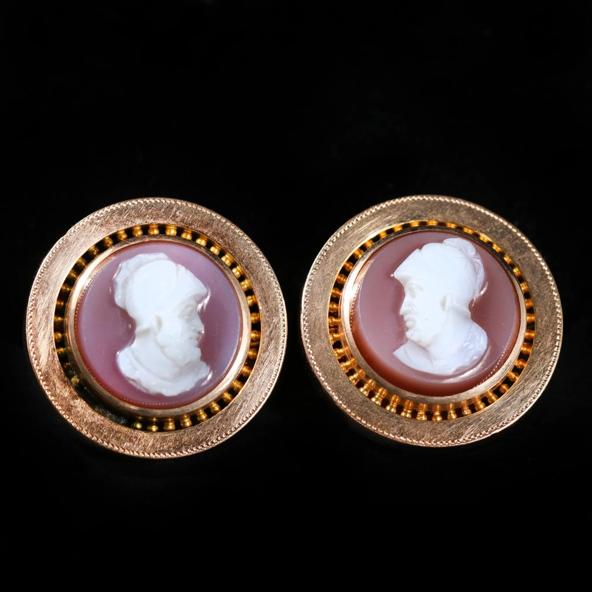 Victorian 14k Yellow Gold Cameo Hardstone Cufflinks
