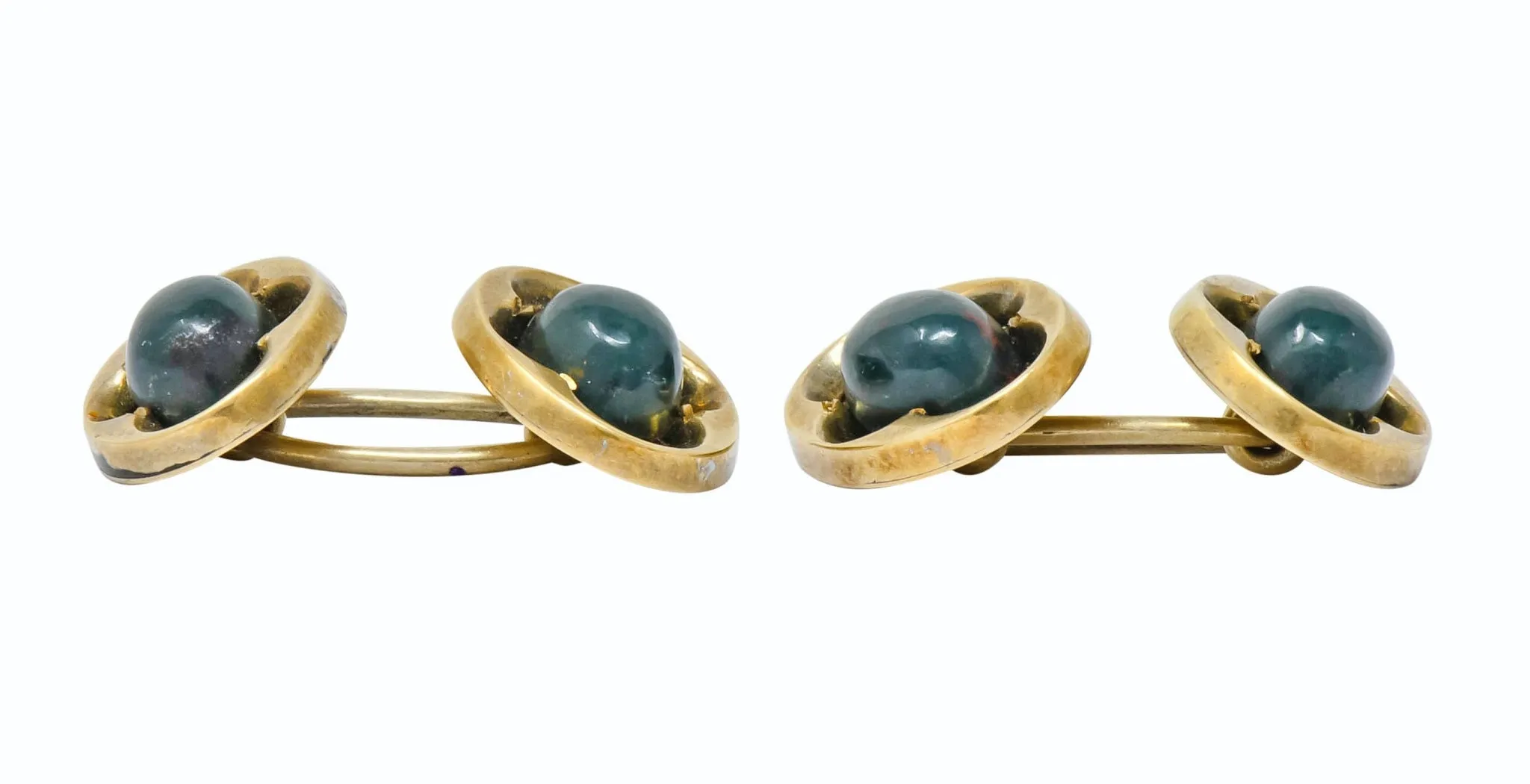 Victorian Bloodstone 14 Karat Gold Clover Men's Cufflinks Circa 1900