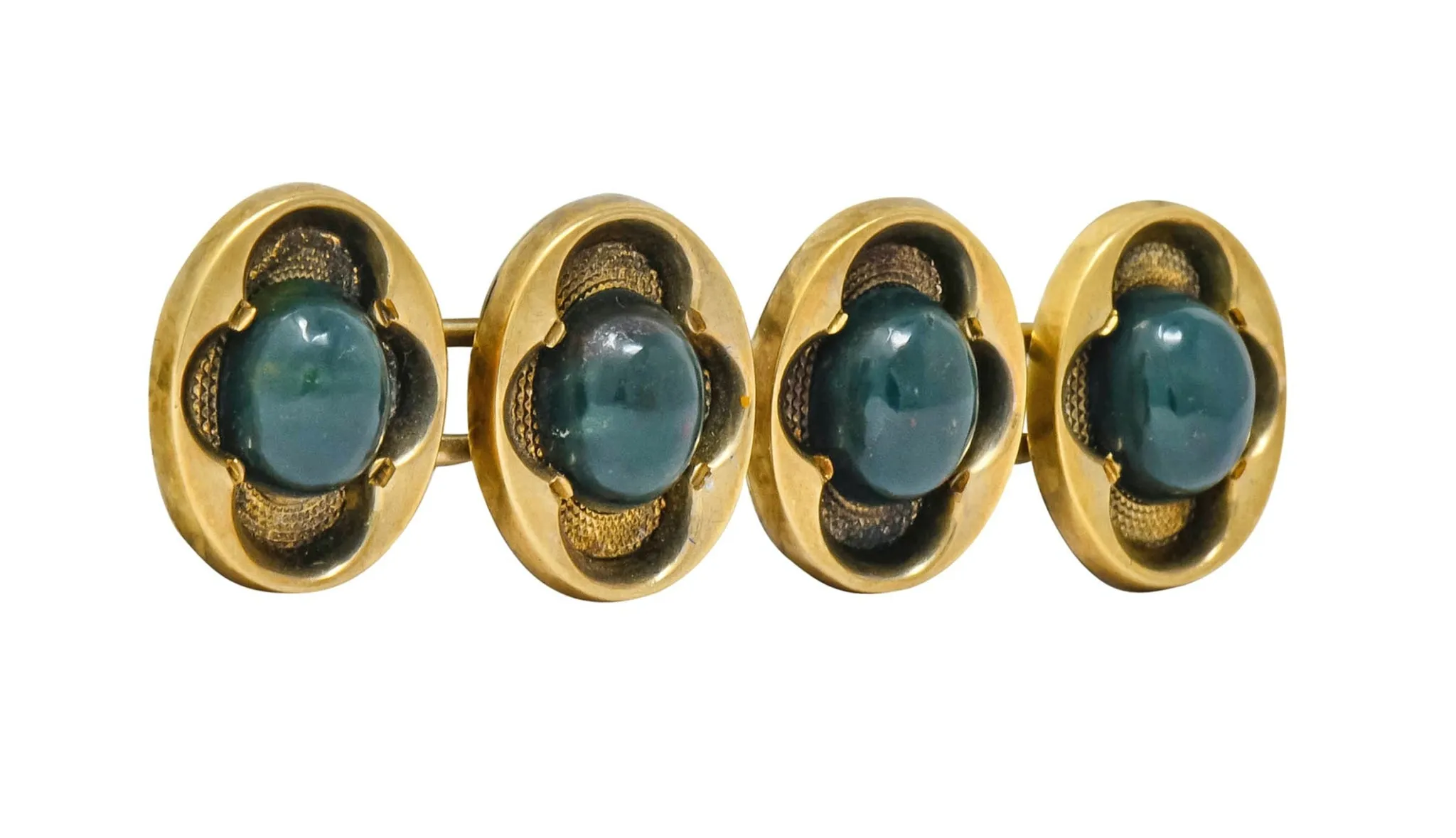Victorian Bloodstone 14 Karat Gold Clover Men's Cufflinks Circa 1900
