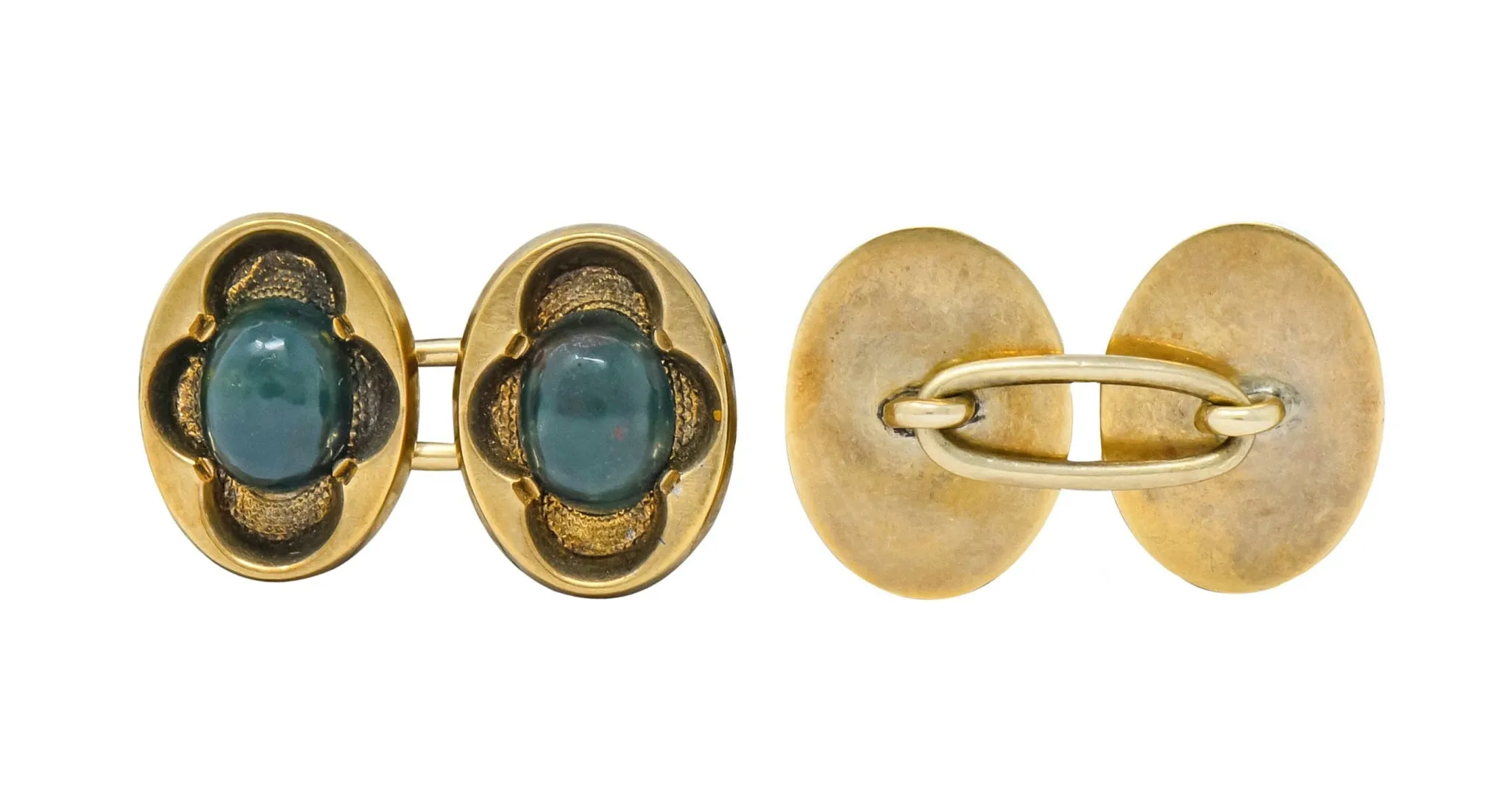 Victorian Bloodstone 14 Karat Gold Clover Men's Cufflinks Circa 1900