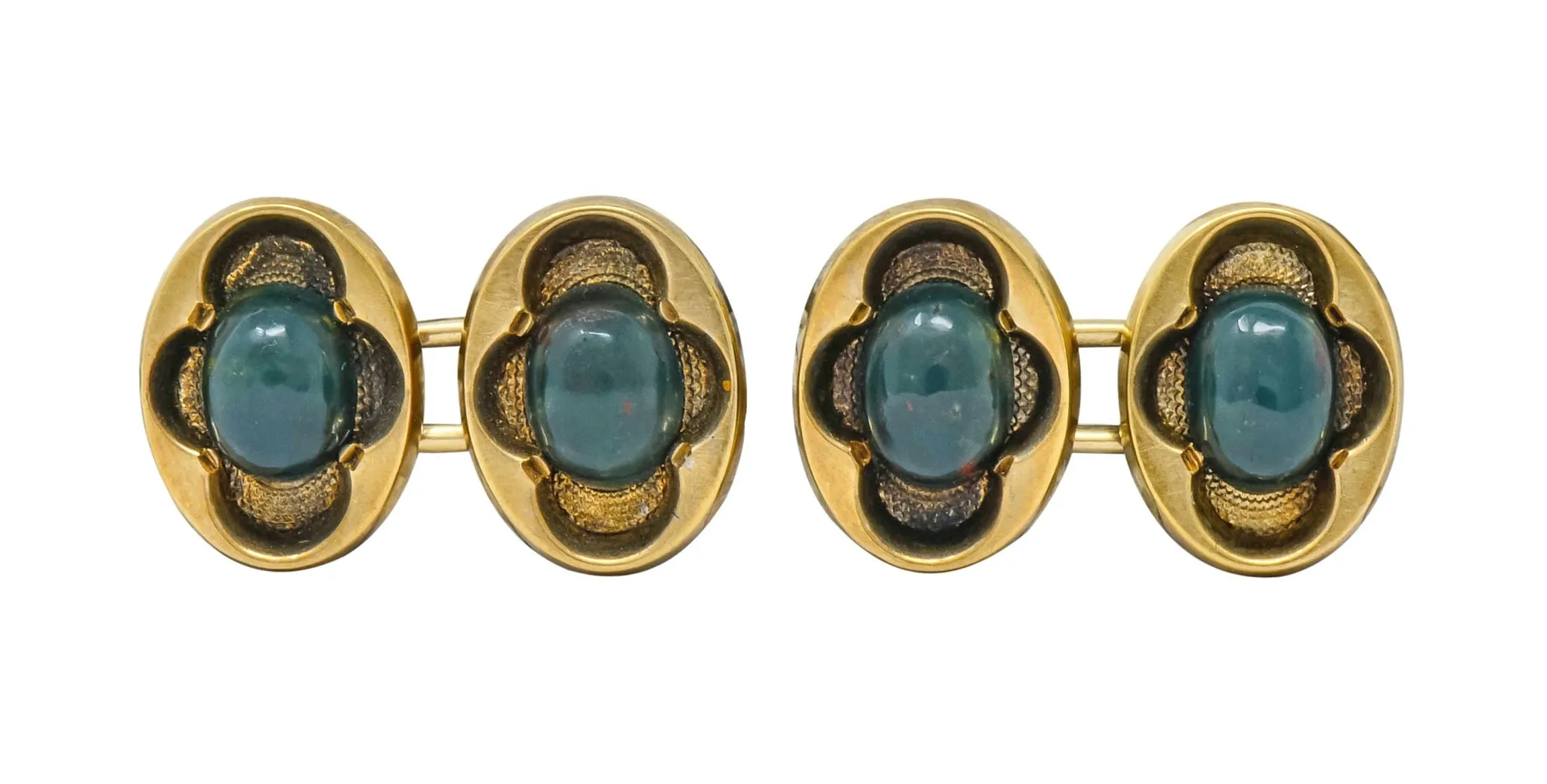 Victorian Bloodstone 14 Karat Gold Clover Men's Cufflinks Circa 1900