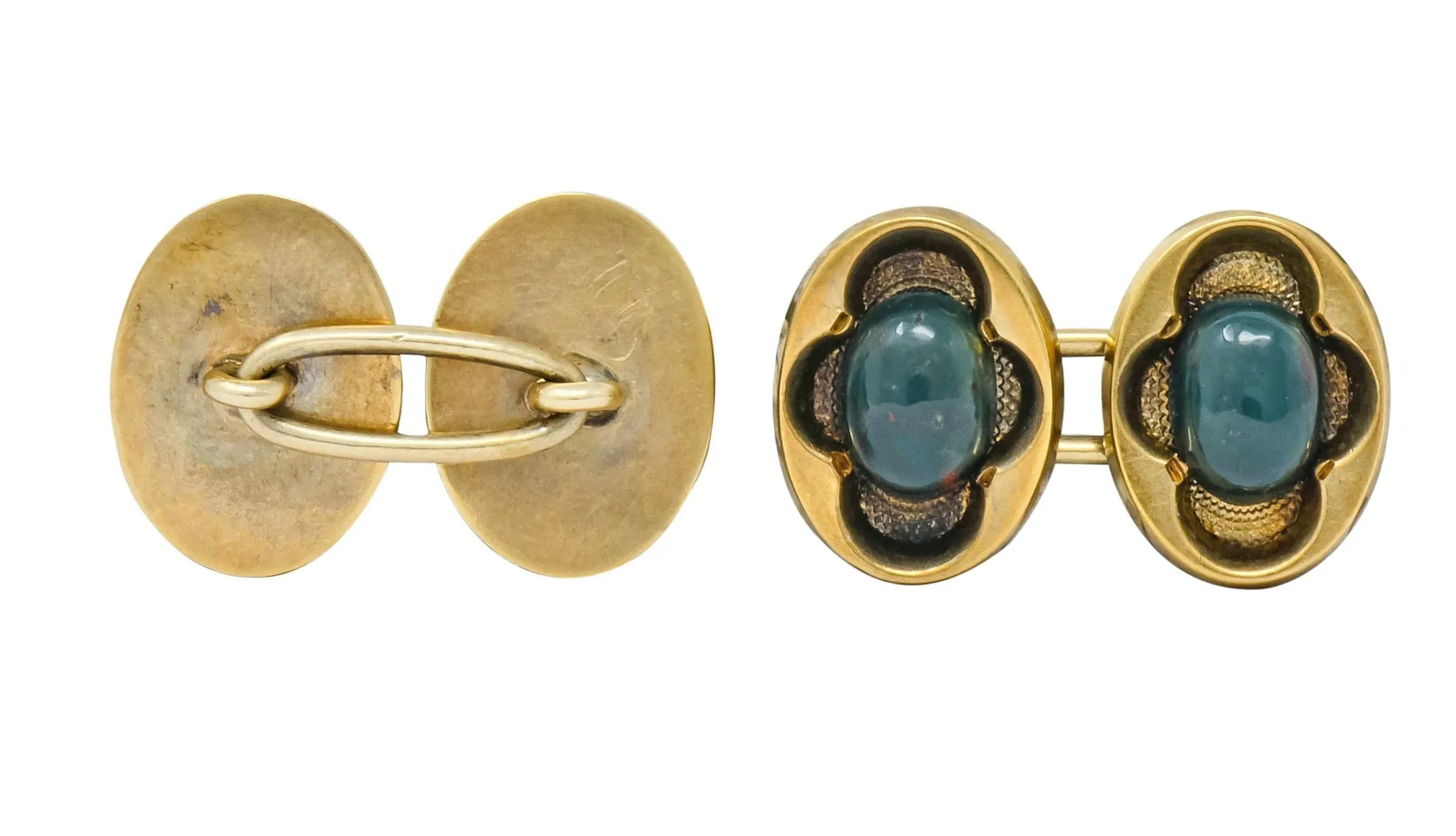 Victorian Bloodstone 14 Karat Gold Clover Men's Cufflinks Circa 1900
