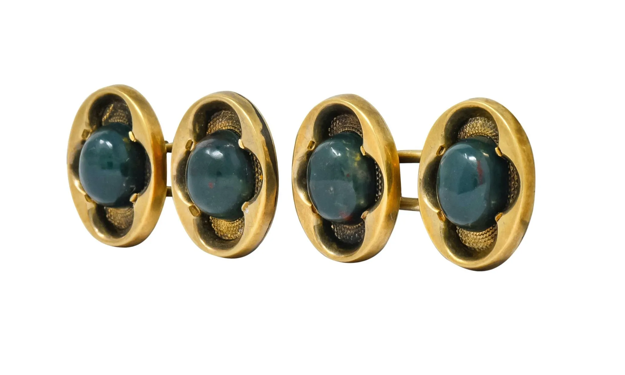 Victorian Bloodstone 14 Karat Gold Clover Men's Cufflinks Circa 1900