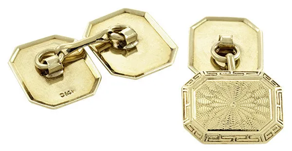 Vintage Art Deco Engraved Cufflinks in 14K Yellow Gold
