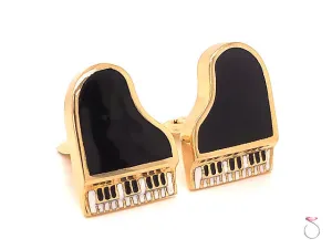 Vintage Black & White Enamel Piano Cufflinks in 14K Yellow Gold
