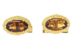 Vintage Citrine Cabochon 18 Karat Gold Men's Cufflinks