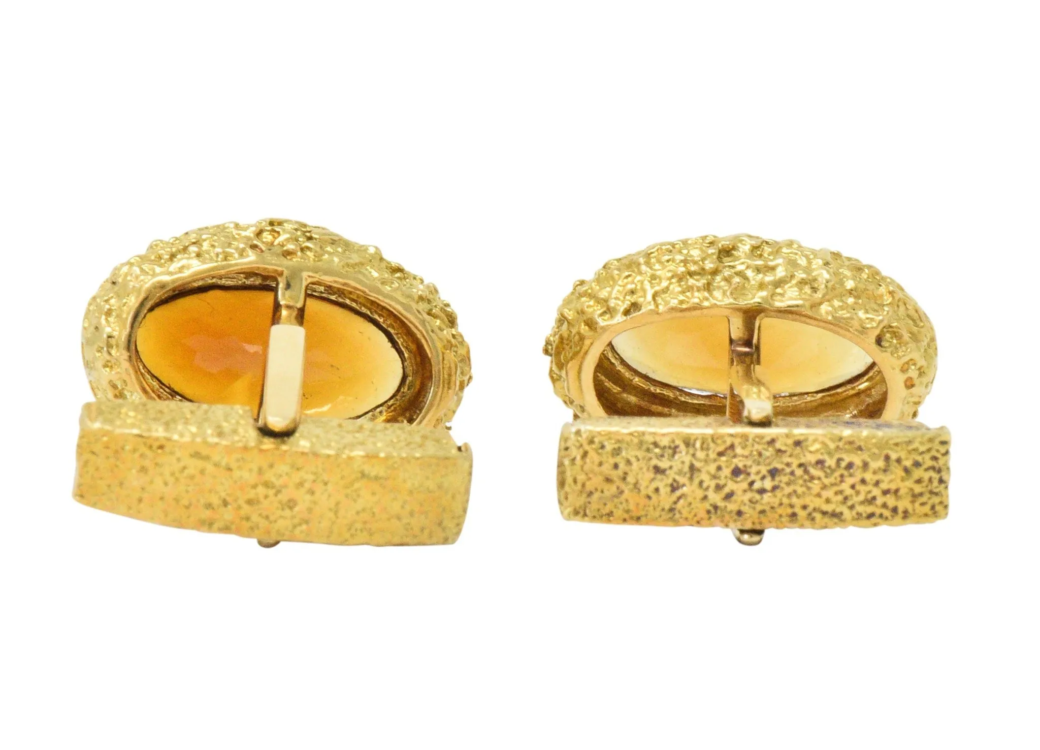 Vintage Citrine Cabochon 18 Karat Gold Men's Cufflinks