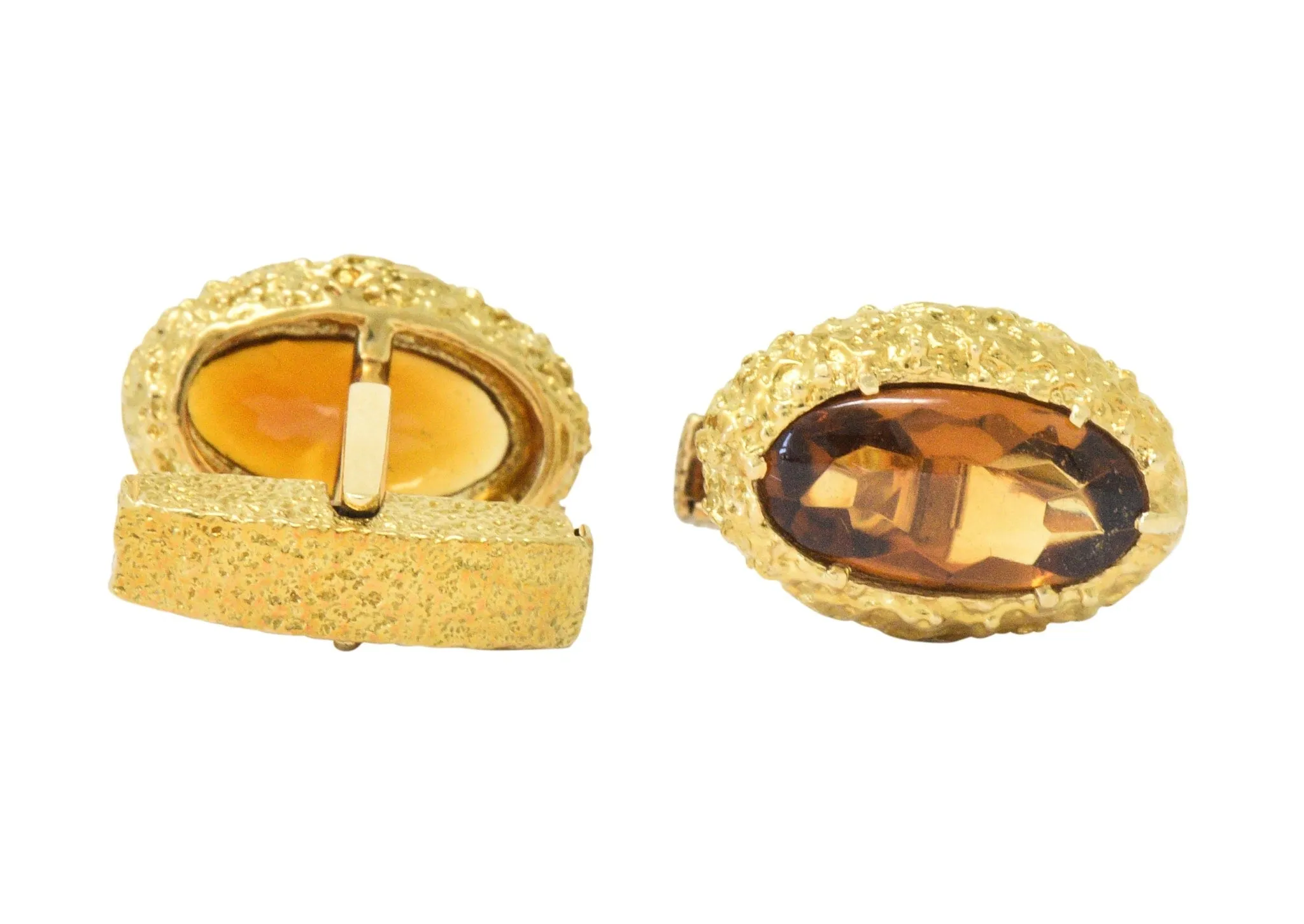 Vintage Citrine Cabochon 18 Karat Gold Men's Cufflinks