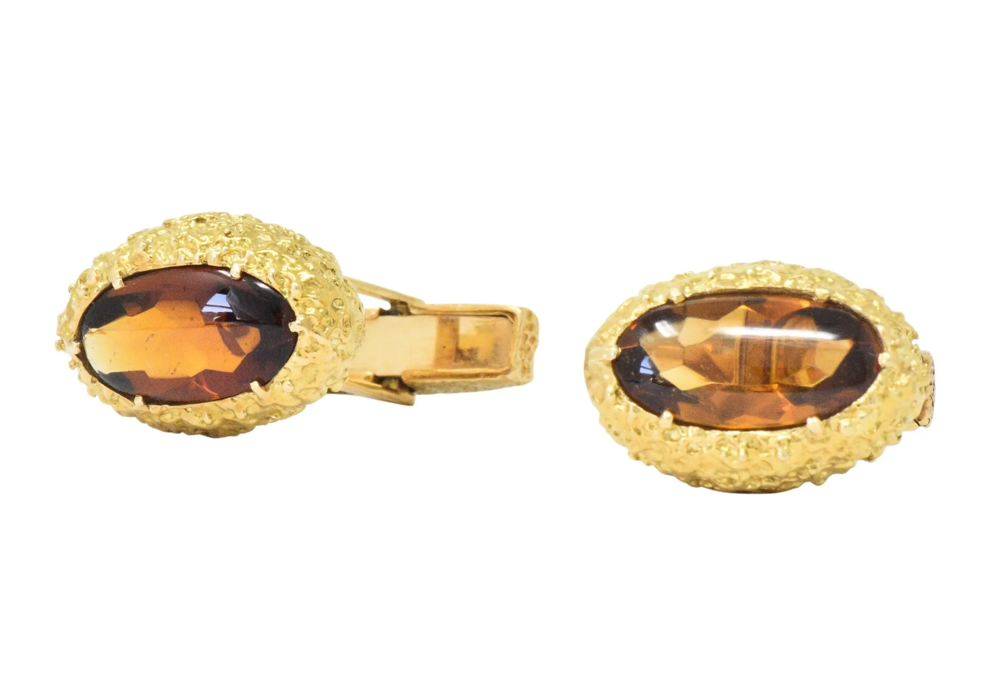 Vintage Citrine Cabochon 18 Karat Gold Men's Cufflinks