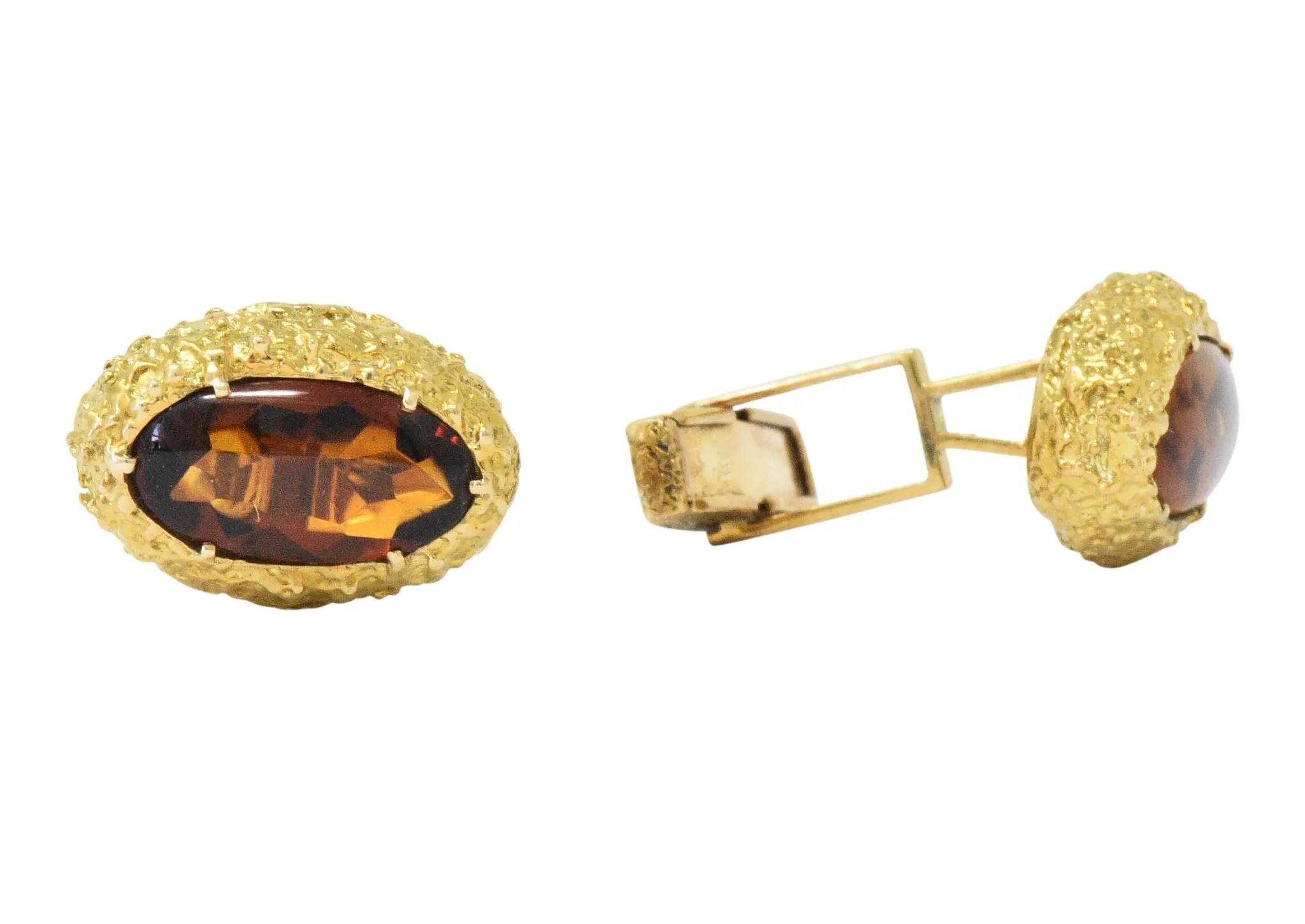 Vintage Citrine Cabochon 18 Karat Gold Men's Cufflinks