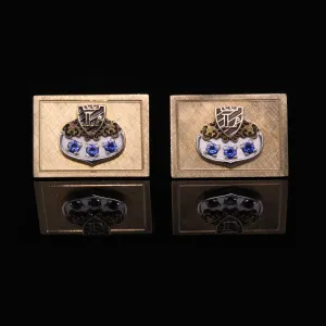 Vintage Estate 14K Yellow Gold, Enamel & Sapphire 'L' Initial Cufflinks
