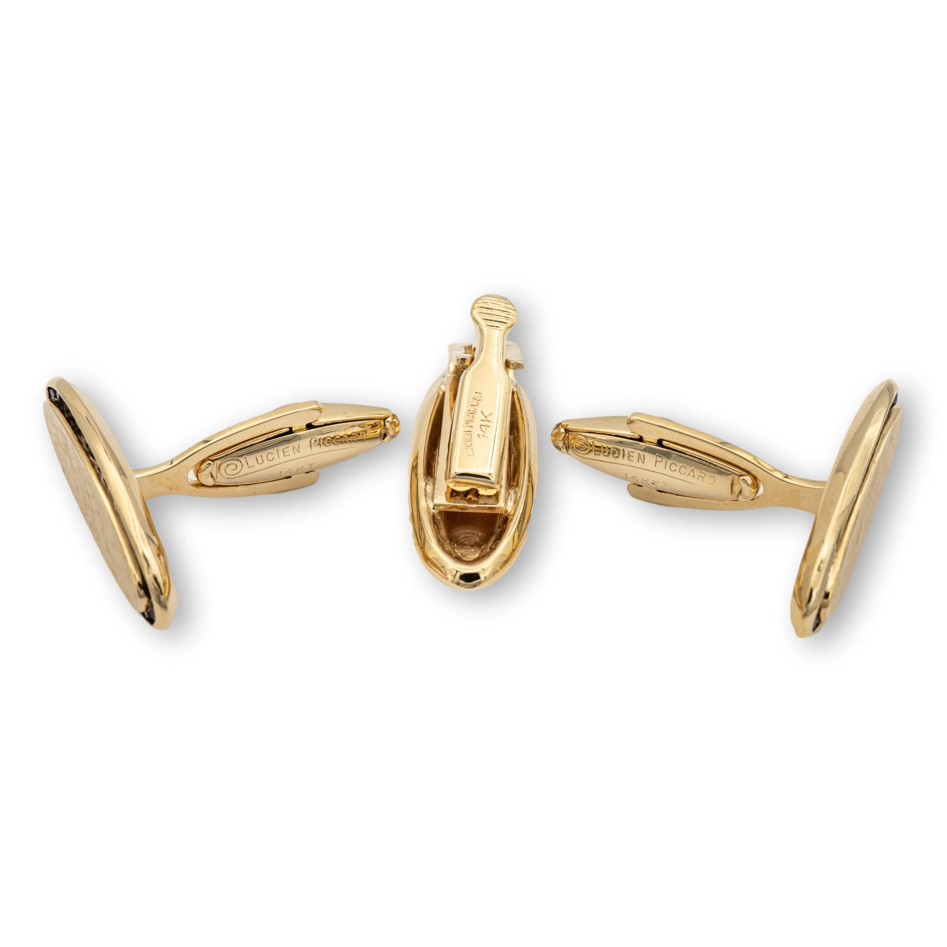 Vintage Lucien Piccard Men's 14K Yellow Gold Garnet Cufflinks and Tie Clip Set