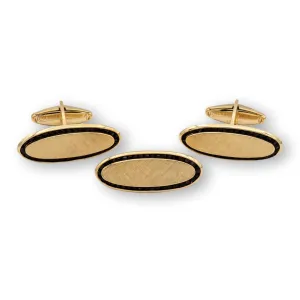 Vintage Lucien Piccard Men's 14K Yellow Gold Garnet Cufflinks and Tie Clip Set