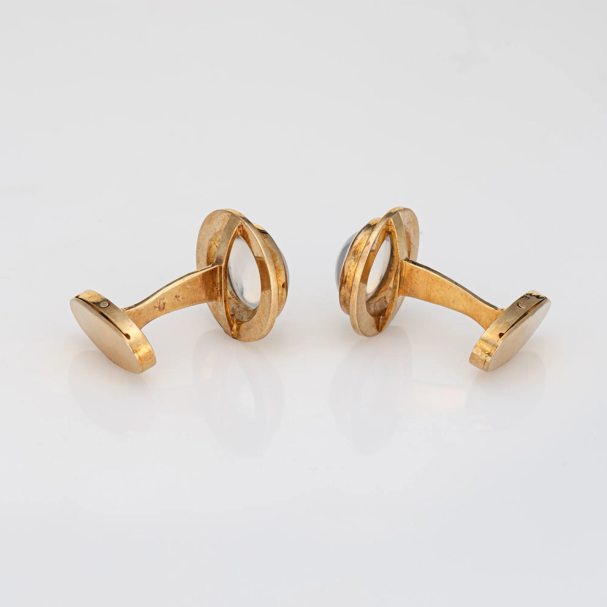 Vintage Rainbow Moonstone Cufflinks 18k Yellow Gold Men's Fine Jewelry