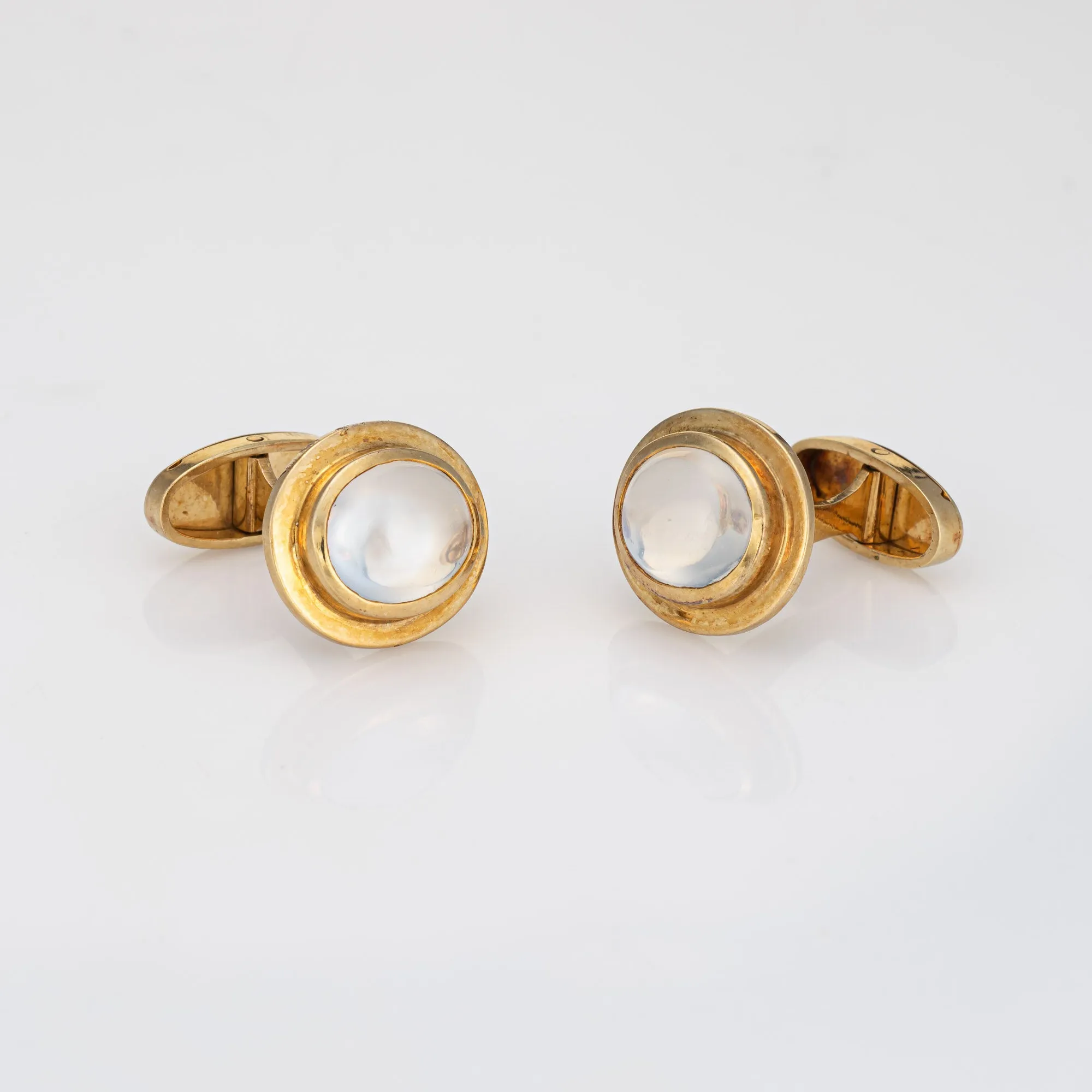 Vintage Rainbow Moonstone Cufflinks 18k Yellow Gold Men's Fine Jewelry