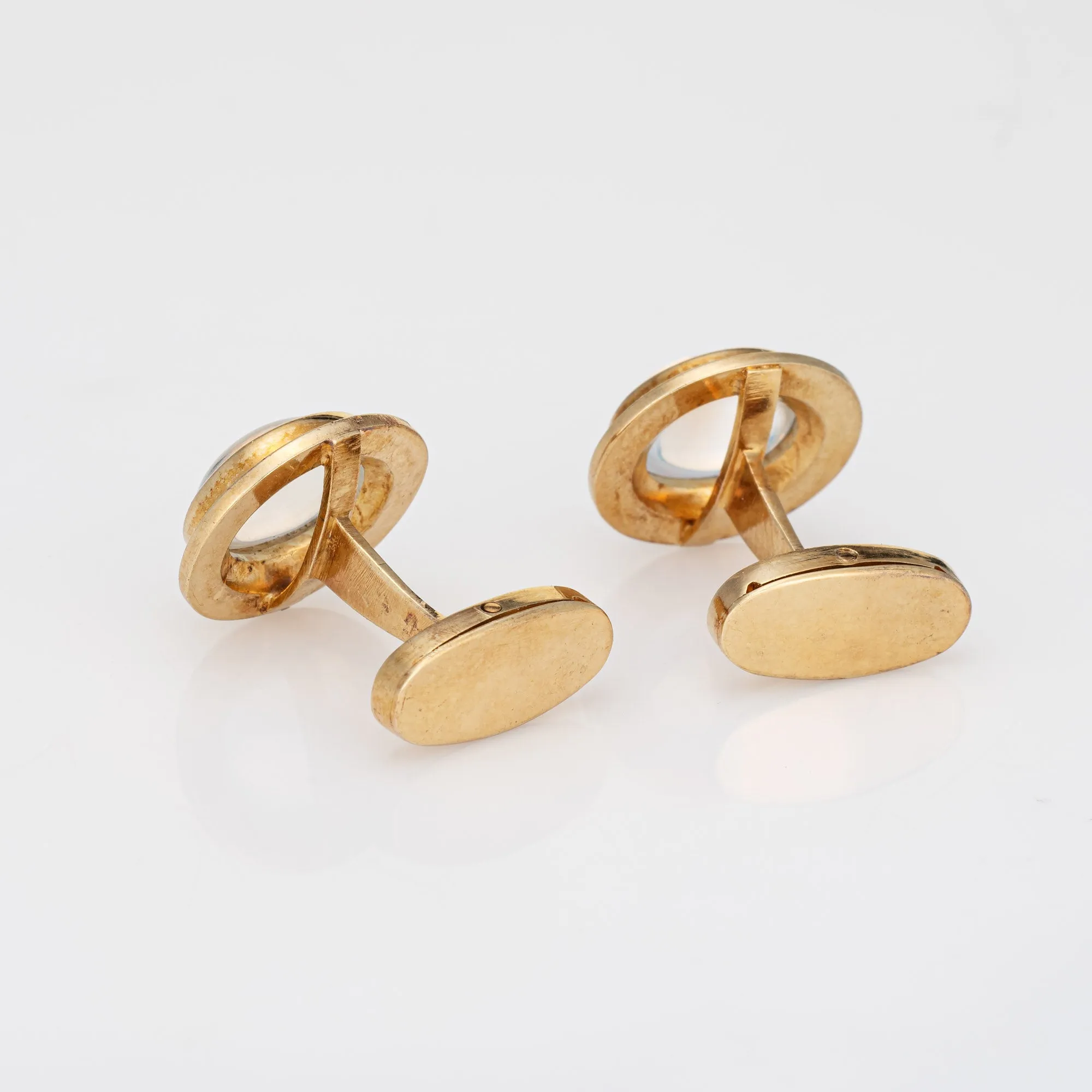 Vintage Rainbow Moonstone Cufflinks 18k Yellow Gold Men's Fine Jewelry