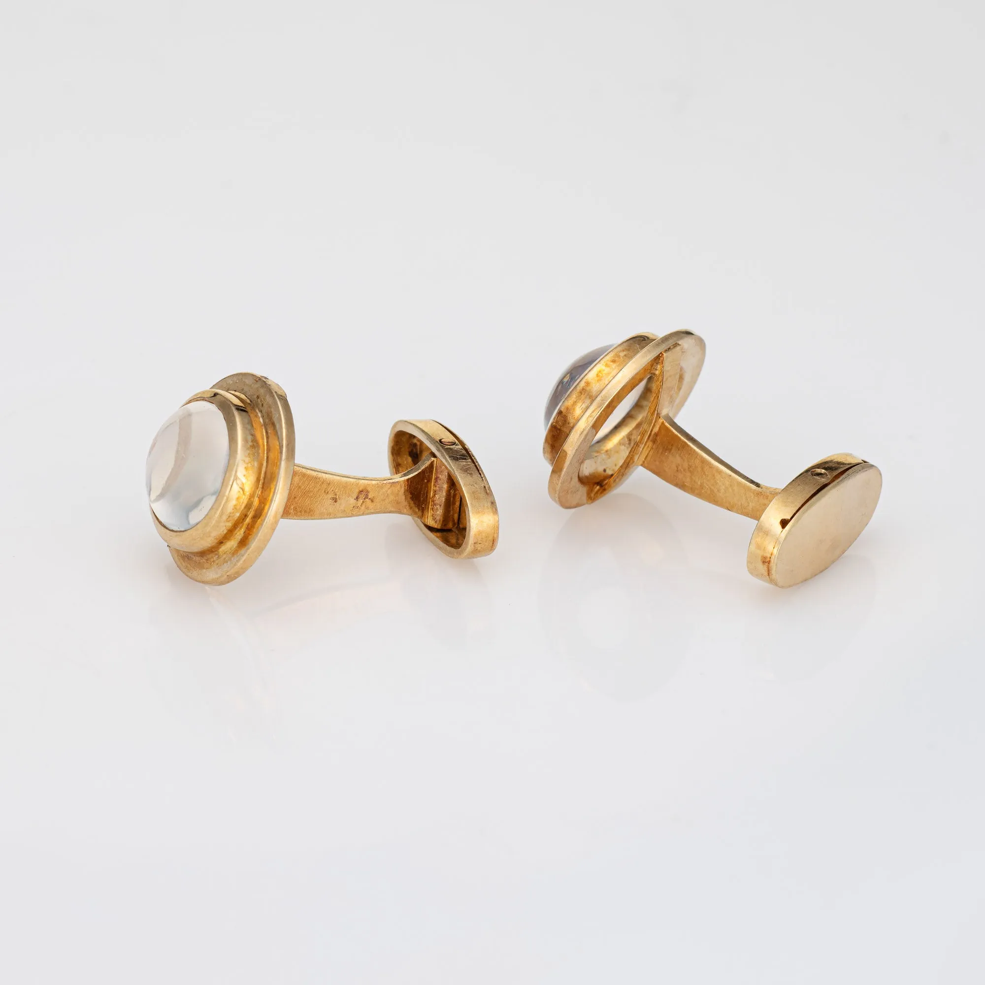 Vintage Rainbow Moonstone Cufflinks 18k Yellow Gold Men's Fine Jewelry