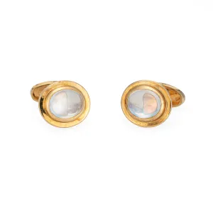 Vintage Rainbow Moonstone Cufflinks 18k Yellow Gold Men's Fine Jewelry