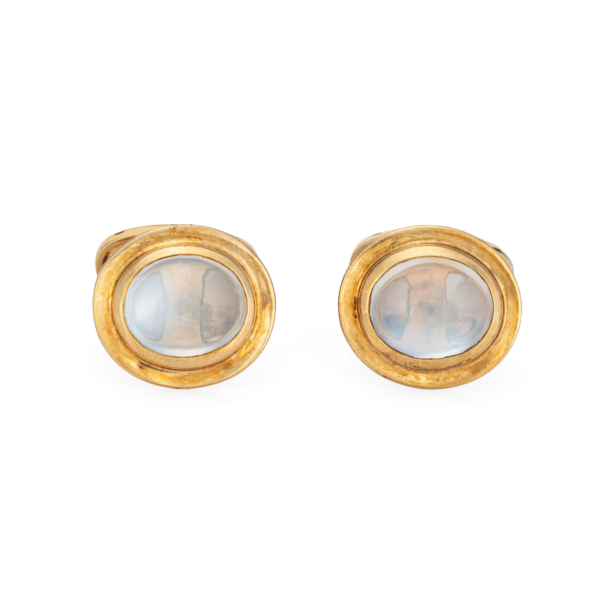 Vintage Rainbow Moonstone Cufflinks 18k Yellow Gold Men's Fine Jewelry