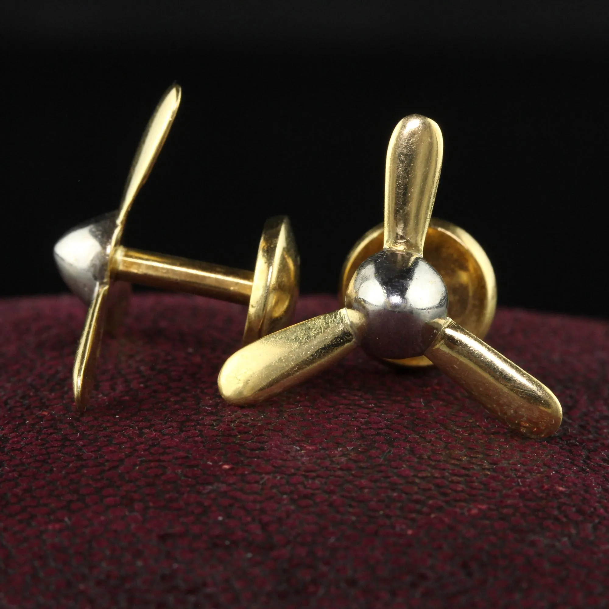 Vintage Retro 18K Gold and Platinum Propeller Cufflinks