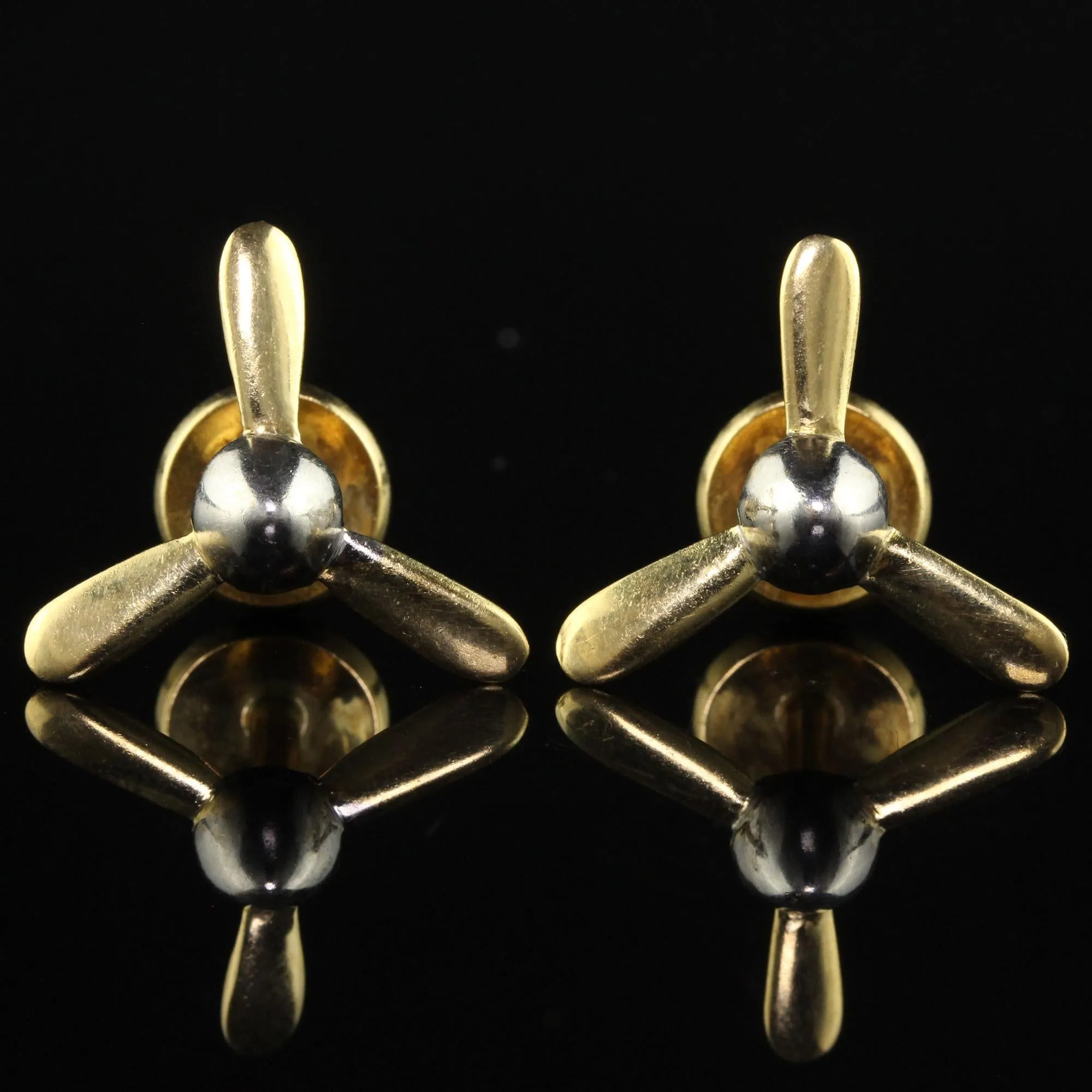Vintage Retro 18K Gold and Platinum Propeller Cufflinks