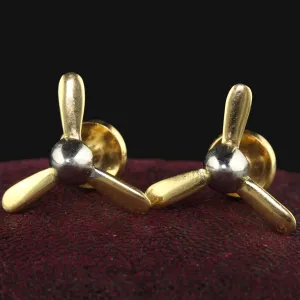 Vintage Retro 18K Gold and Platinum Propeller Cufflinks