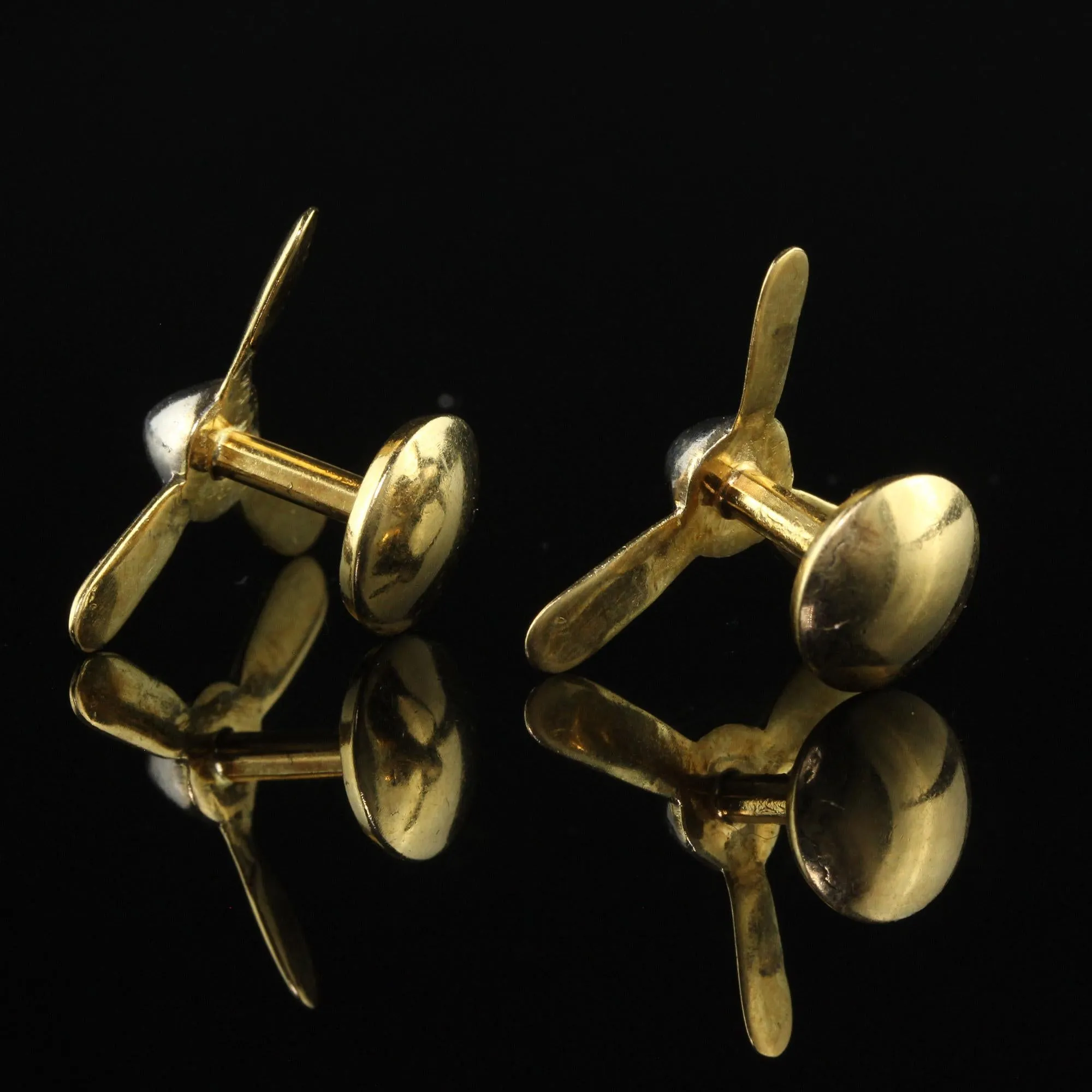 Vintage Retro 18K Gold and Platinum Propeller Cufflinks