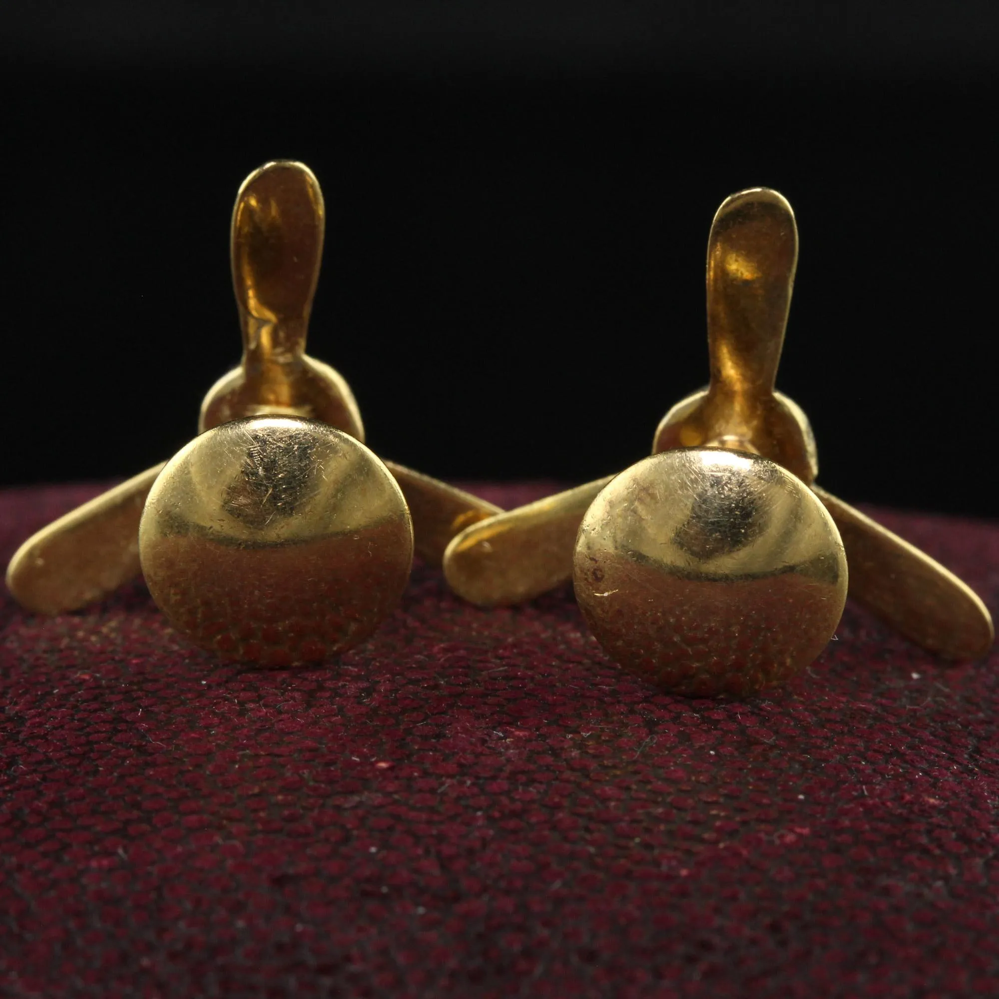 Vintage Retro 18K Gold and Platinum Propeller Cufflinks