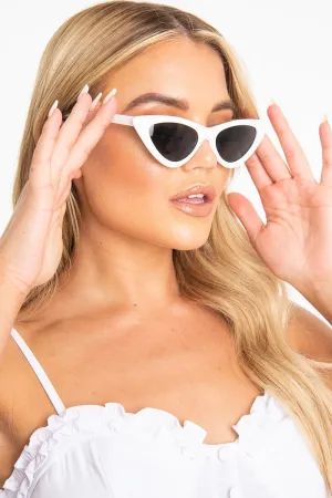 White Cat Eye Tinted Lens Sunglasses - Brigitte