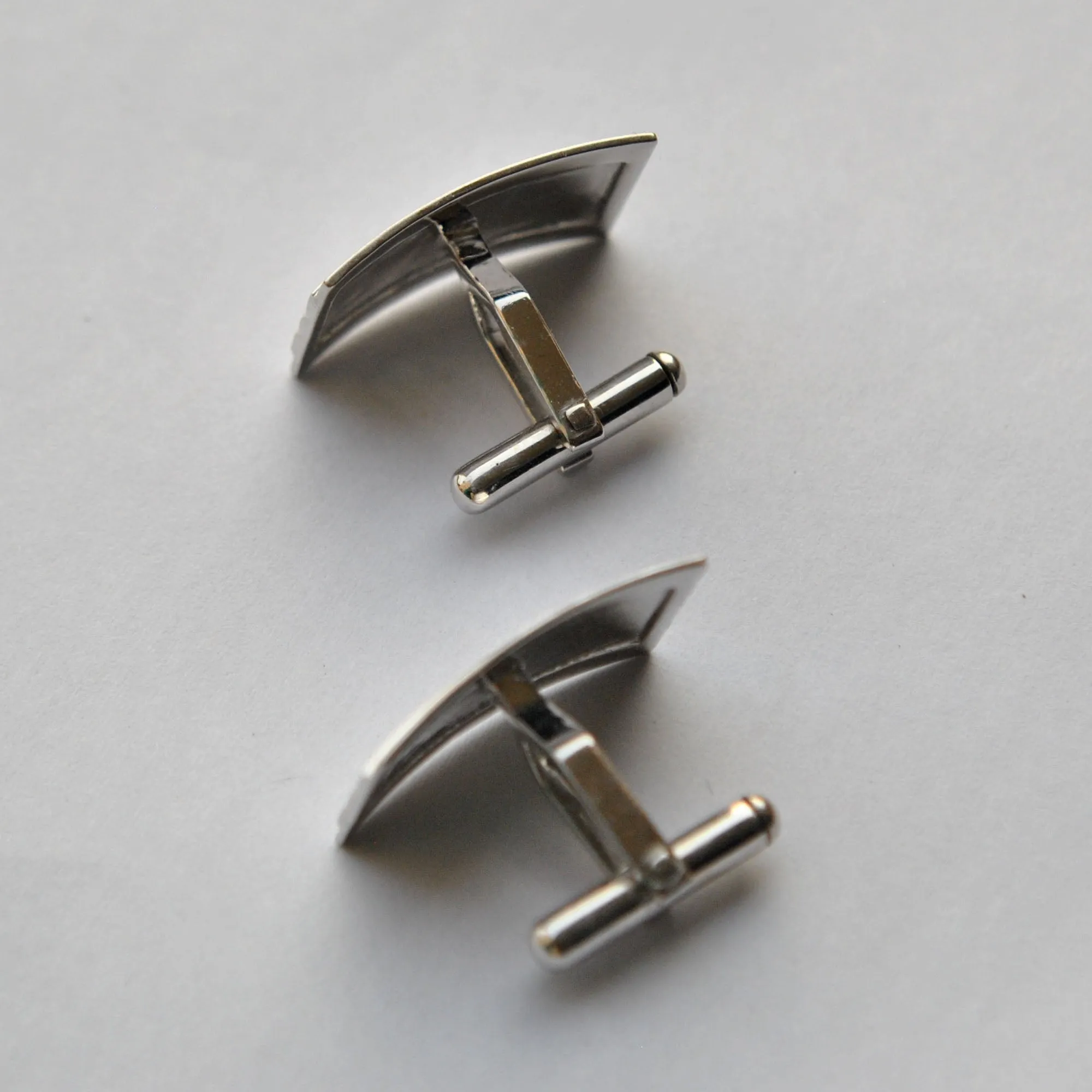 White Gold Geometric Cufflinks for Men in 14K Solid Gold, Matte & Glossy Rectangular Cufflinks