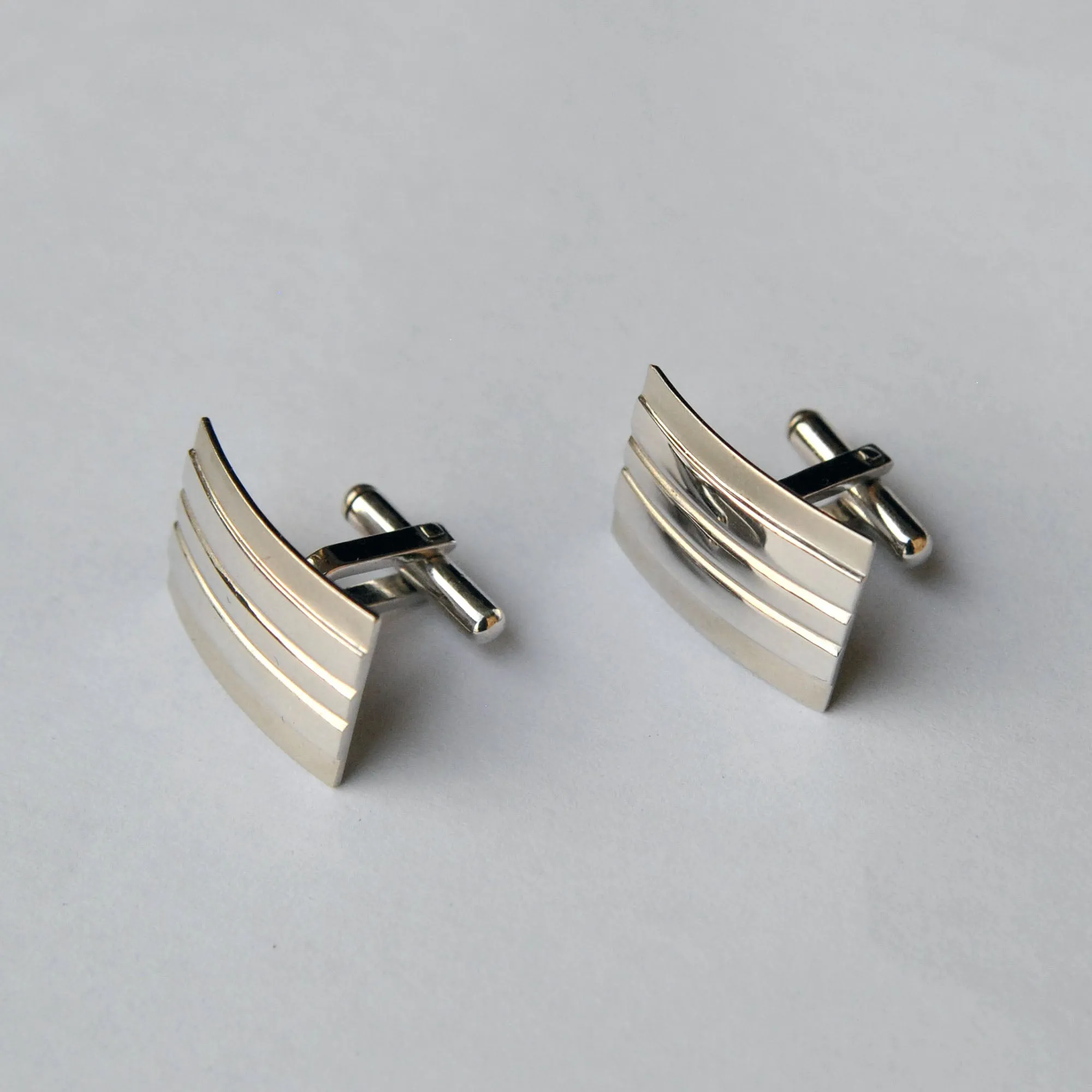 White Gold Geometric Cufflinks for Men in 14K Solid Gold, Matte & Glossy Rectangular Cufflinks
