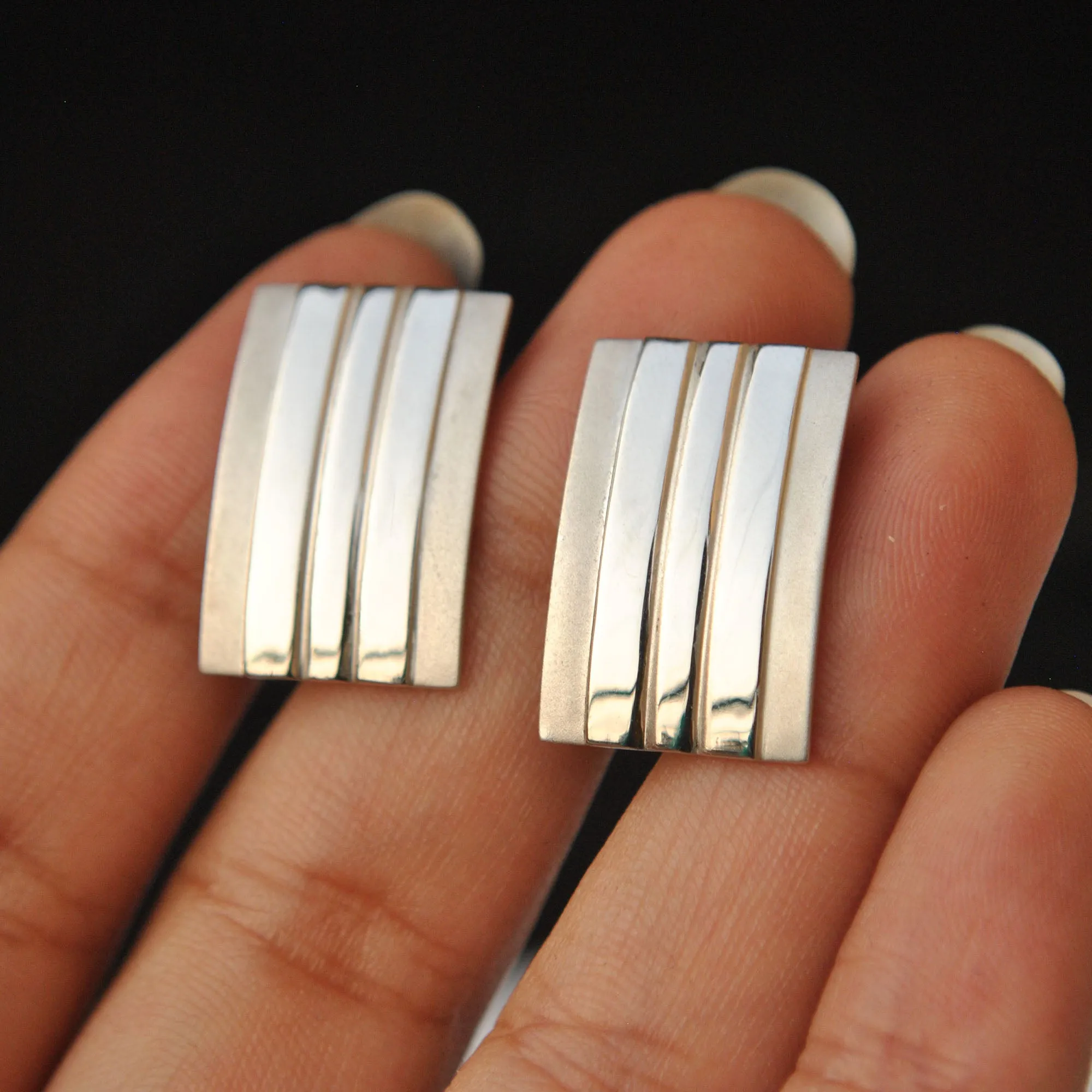 White Gold Geometric Cufflinks for Men in 14K Solid Gold, Matte & Glossy Rectangular Cufflinks