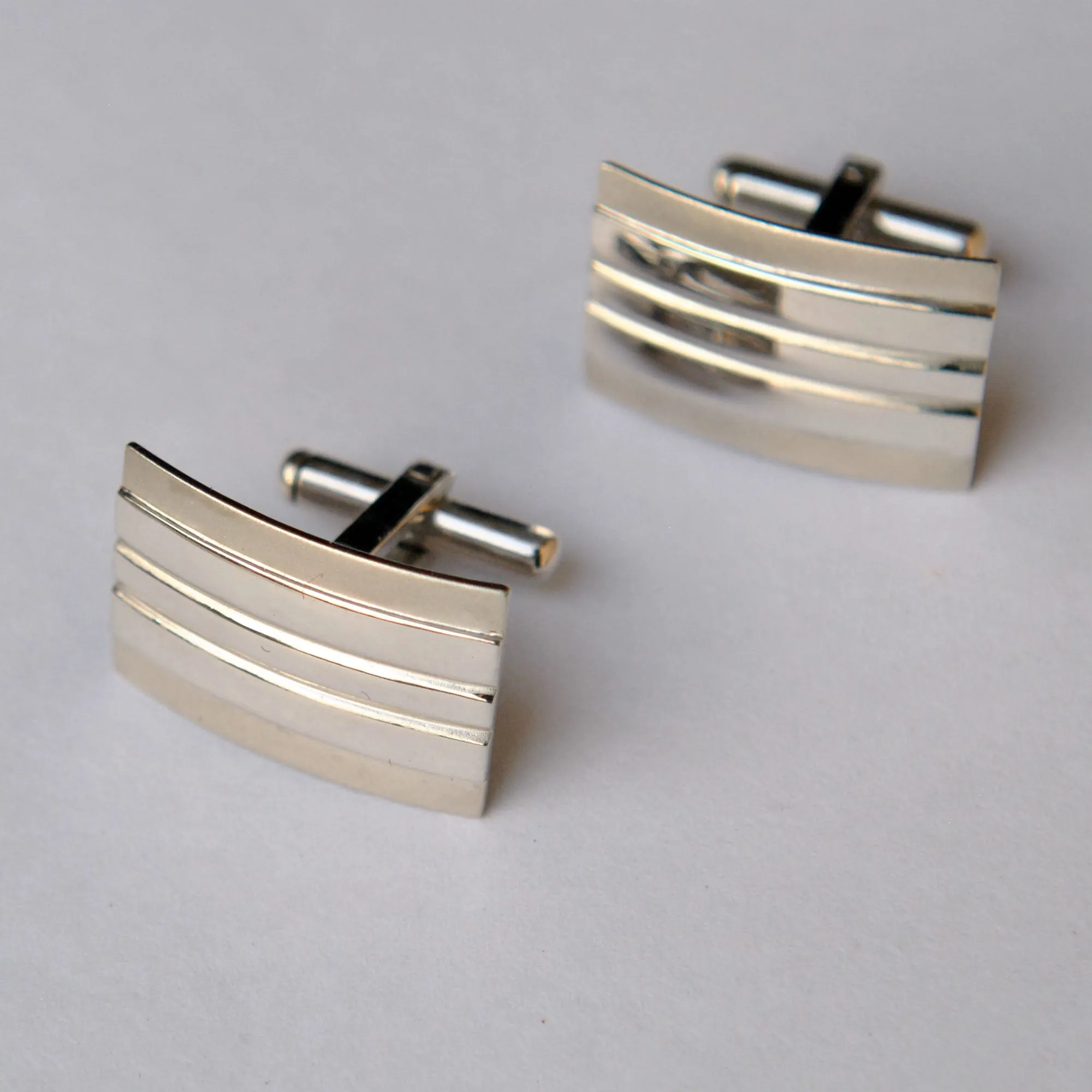 White Gold Geometric Cufflinks for Men in 14K Solid Gold, Matte & Glossy Rectangular Cufflinks