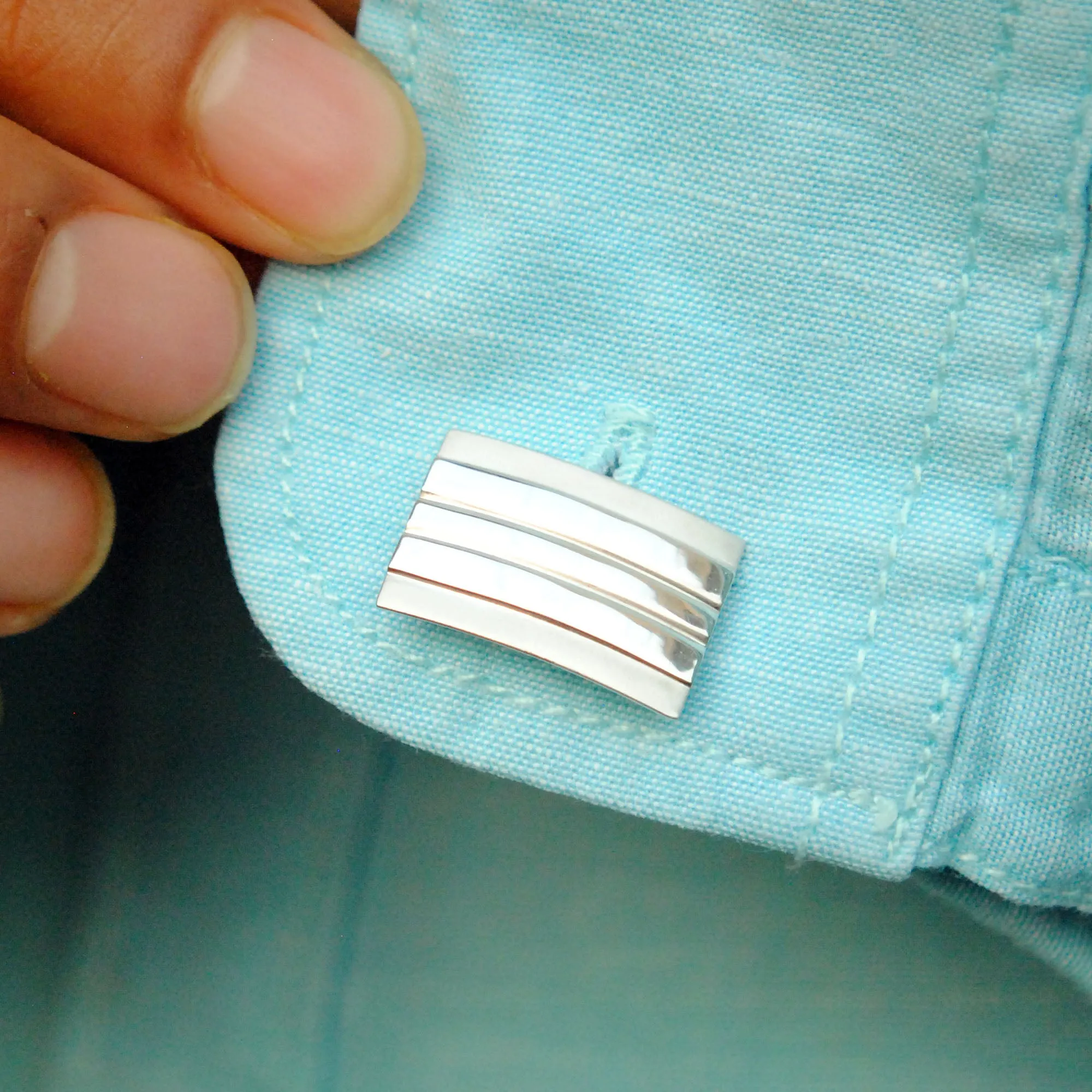 White Gold Geometric Cufflinks for Men in 14K Solid Gold, Matte & Glossy Rectangular Cufflinks