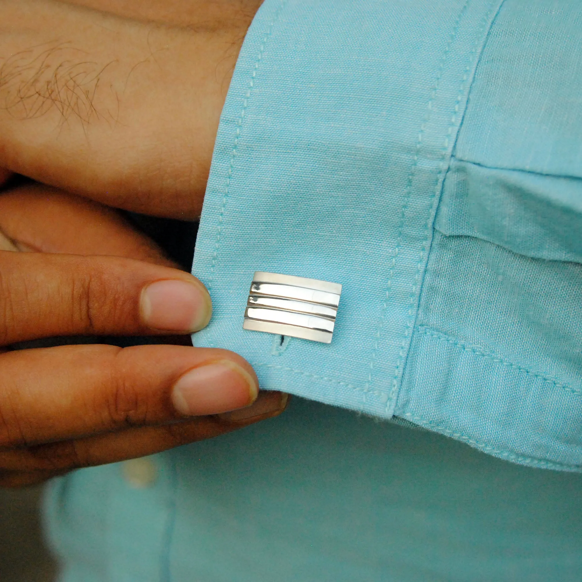 White Gold Geometric Cufflinks for Men in 14K Solid Gold, Matte & Glossy Rectangular Cufflinks