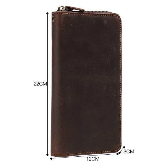 Woosir Long Wallets Brown Crazy Horse Leather for Men