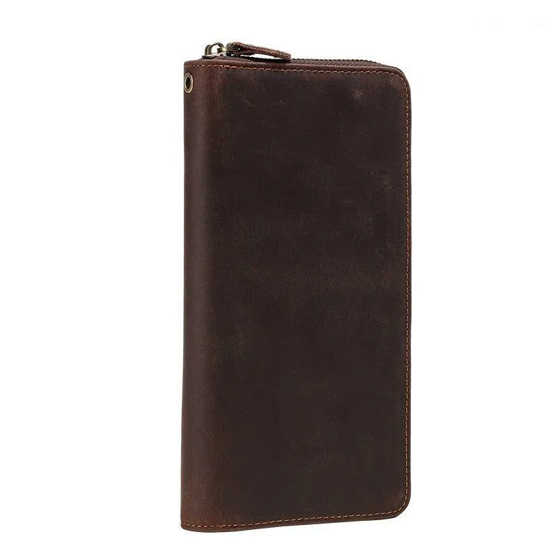 Woosir Long Wallets Brown Crazy Horse Leather for Men