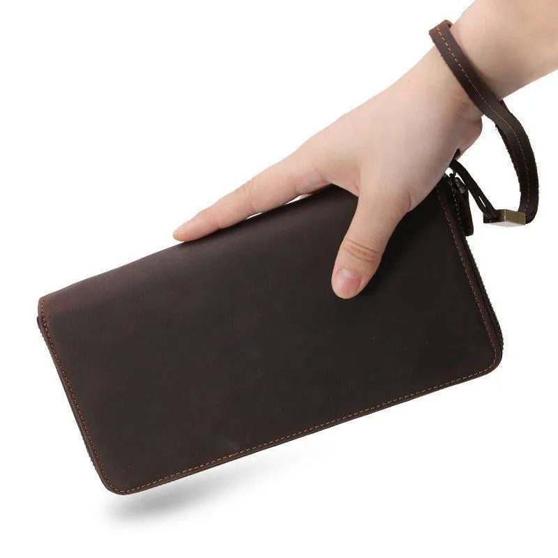 Woosir Long Wallets Brown Crazy Horse Leather for Men