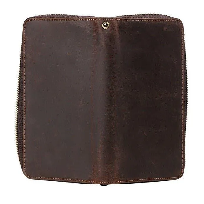 Woosir Long Wallets Brown Crazy Horse Leather for Men