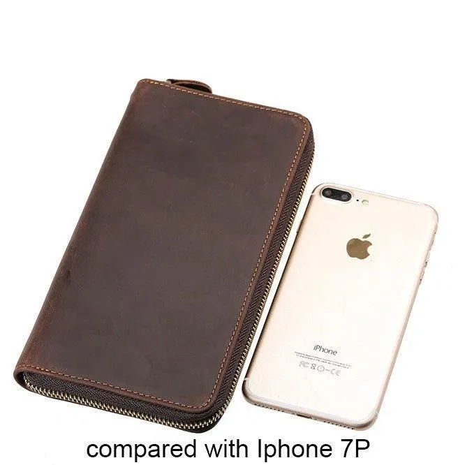 Woosir Long Wallets Brown Crazy Horse Leather for Men