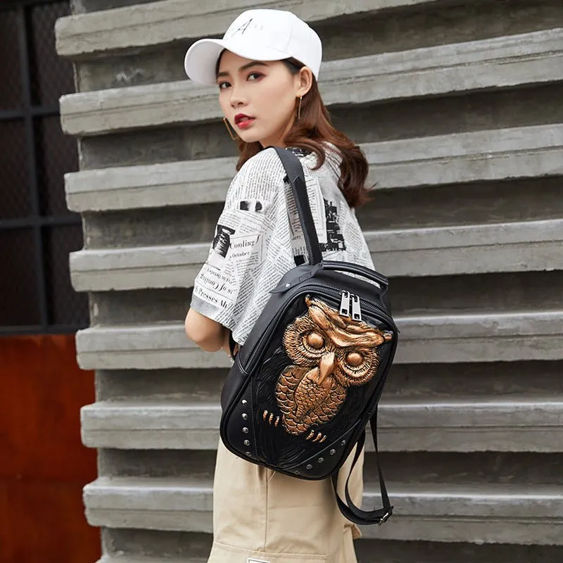 Woowooh Embossed 3D Owl Leather Backpack